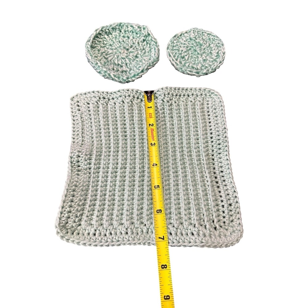 NEW crochet dish washing set 1 cotton wash cloth 2 dish scrubby handmade - Picture 4 of 5